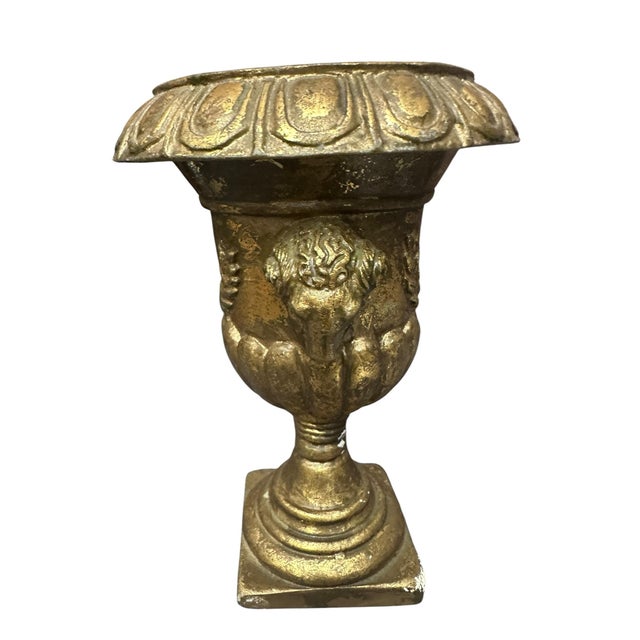 Gold Leaf Antique Urn Vase From Italy Planter Stucco Vase 1960's For Sale In Miami - Image 6 of 7
