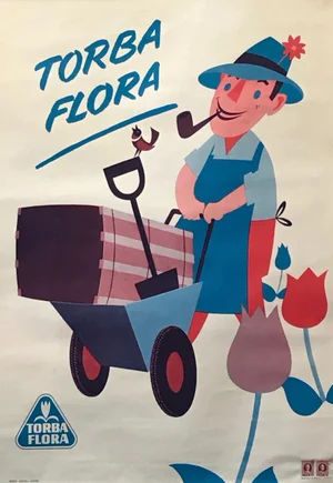 1960s Italian Agricultural Poster, Torba Flora (Man on a Tractor)