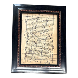 Contemporary Original Wayne Cunningham Abstract Marker Drawing on Vintage Book Page