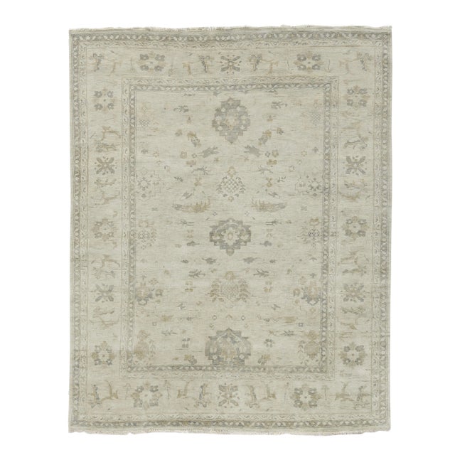 Oushak Hand-Knotted Wool Ivory Rug - 12'x15' For Sale