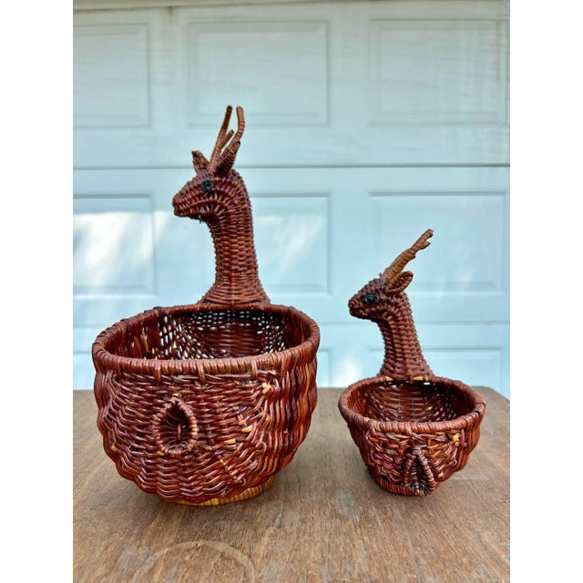 Vintage Wicker Deer/Reindeer Nesting Baskets- A Pair For Sale In Milwaukee - Image 6 of 8