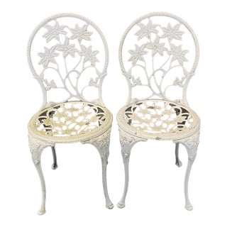 French Style Outdoor Garden Cast Aluminum Patio Bistro Dining Chairs -A Pair For Sale