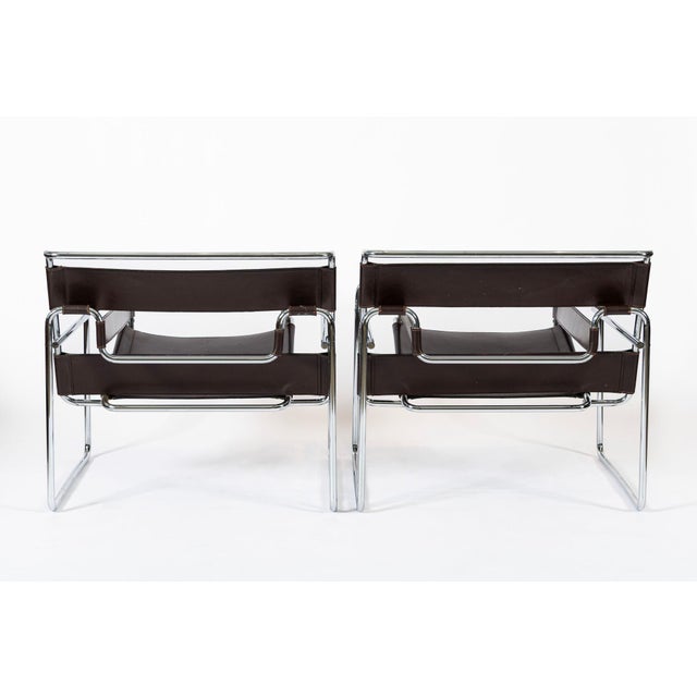 Mid Century Dark Brown Leather Wassily Arm Chairs by Marcel Breuer for Knoll, Signed, 1960s For Sale In Detroit - Image 6 of 13
