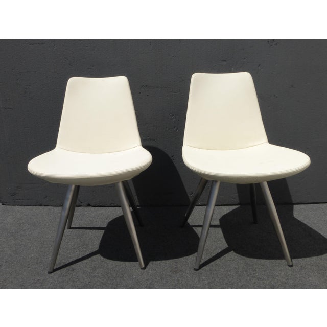 Vintage Contemporary Style White Vinyl Accent Chairs W Metal Peg Legs