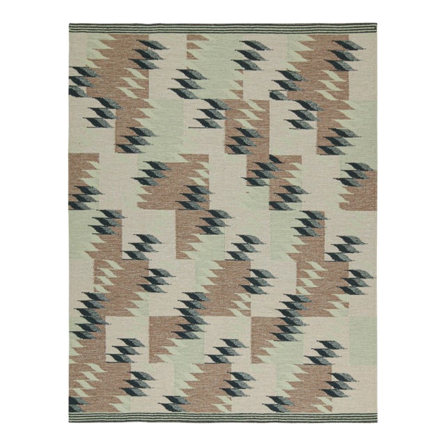 2010s Rug & Kilim’s Scandinavian Style Kilim in Beige-Brown & Green Geometric Pattern For Sale