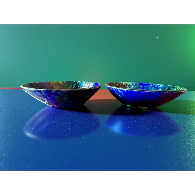 Blue Vintage Stangl Coastal Art Pottery Mediterranean Blue Green Bowls - Pair For Sale - Image 8 of 12