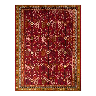 Handwoven Vintage Kilim Rug in Red and Gold Geometric Pattern For Sale