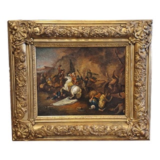 Northern School Artist, Small Battle, 18th Century, Oil Painting on Canvas, Framed For Sale