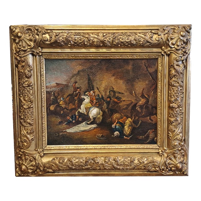 Northern School Artist, Small Battle, 18th Century, Oil Painting on Canvas, Framed For Sale