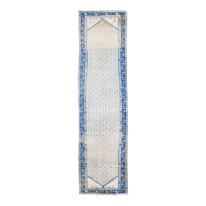 1960s Vintage Persian Hamadan Shabby Chic Handmade All-Over Beige Wool Runner