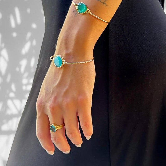 Cleopatra Blue Topaz Adjustable Gold Ring, Size 5 For Sale - Image 4 of 6