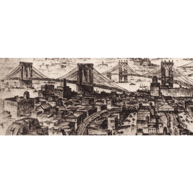 Realism "Four Bridges" (Brooklyn, Manhattan, Williamsburg, 59th Street Bridges) 1939 Etching by Anton Schutz For Sale - Image 3 of 6