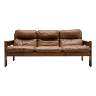 Vintage Brutalist Sofa in Cognac Leather, 1960s-1970s For Sale