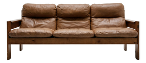 Vintage Brutalist Sofa in Cognac Leather, 1960s-1970s