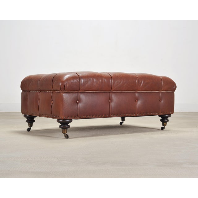 Late 20th Century Ralph Lauren English Brierly Leather Writer's Ottoman 4 Ft For Sale - Image 5 of 18