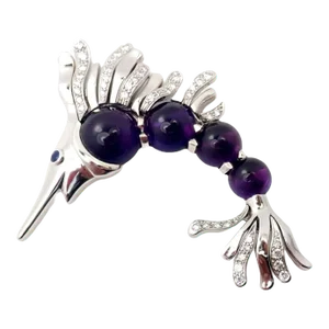 Chanel 18k White Gold Amethyst Diamond Miami Marlin Fish Brooch Pendant