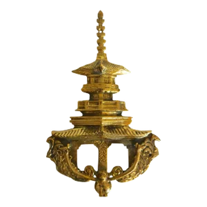 Large Solid Brass Pagoda Door Knocker, 14 Inches, Vintage Patina