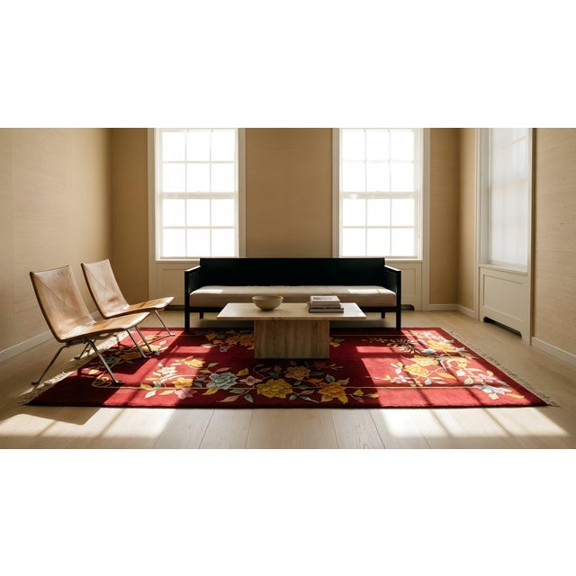 Textile 1920s Red Raspebery Floral Modern Antique Chinese Art Deco Rug 2'0" X 3'10" Hand Knotted Wool Carpet For Sale - Image 7 of 8