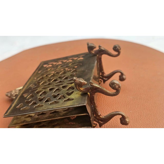 Metal Art Nouveau Brass Napkin Stand with Letters and Griffin Base, 1890s For Sale - Image 7 of 9