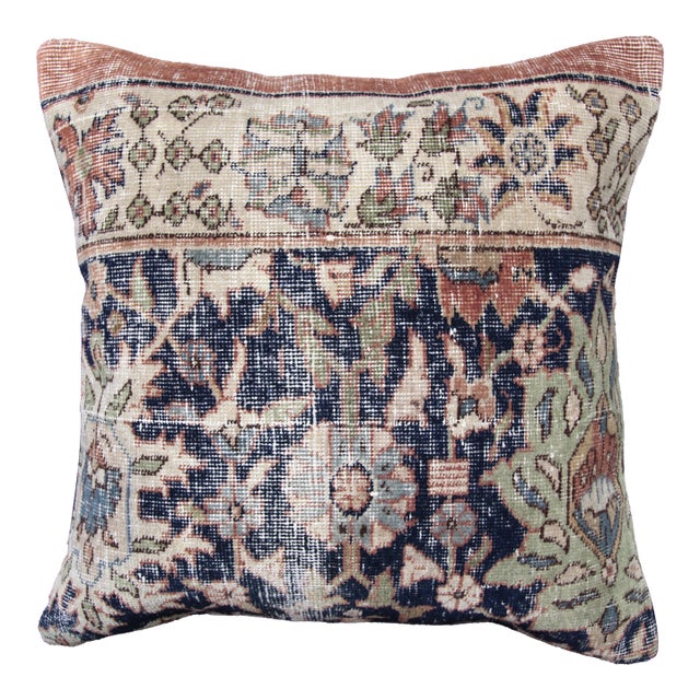 Handmade Navy Blue Rug Pillow Cover -20'' X 20'' For Sale