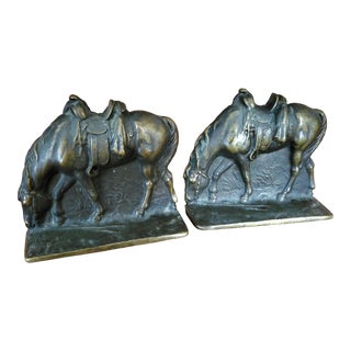 1920s Western Horse Grazing Solid Brass Bookends - a Pair For Sale