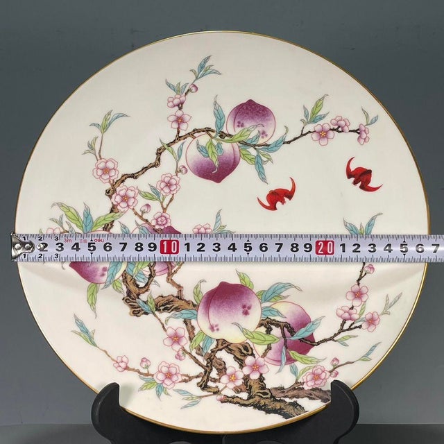 Chinese Chinese Famille Rose Porcelain Charger With Peach & Bat Motif For Sale - Image 3 of 9