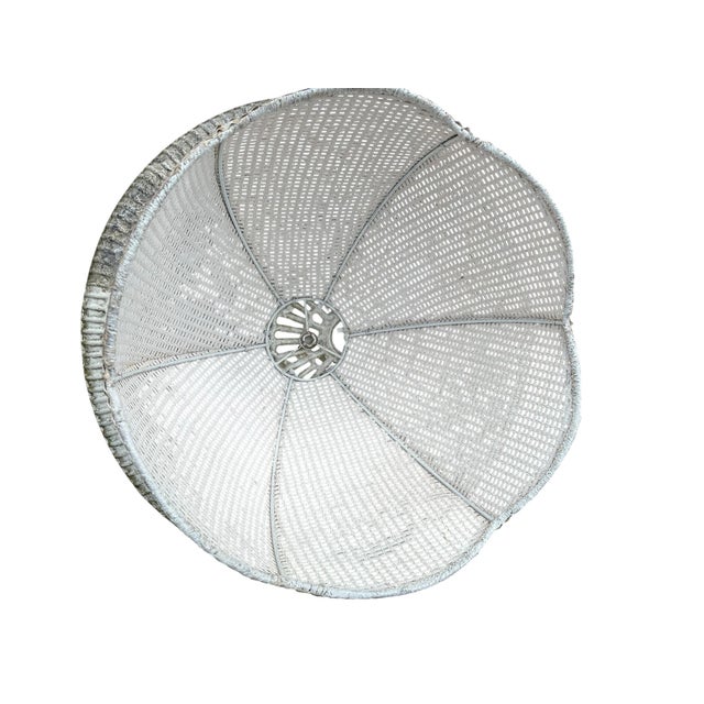 1970s Pair of Vintage White Woven Wicker Lamp Shades | Coastal Rattan Empire Shades | Cottage & Farmhouse Lighting For Sale - Image 5 of 7