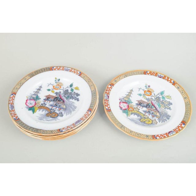 Rörstrand Japan series, set of five dinner plates. Dinner plates in faience with oriental-inspired decoration in...