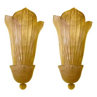 Gold Leaf Murano Sconces by Barovier and Toso, Italy, 1980s, Set of 2 For Sale