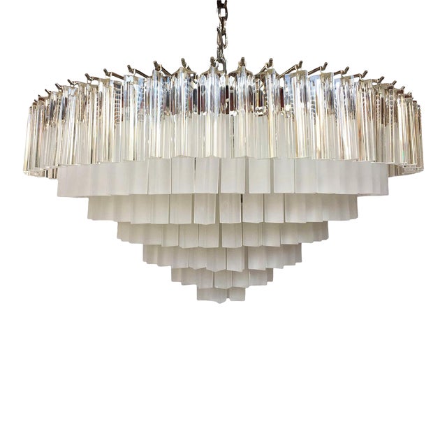 Contemporary Transparent-Sandblasted Triedro Murano Glass Chandelier in Venini Style For Sale