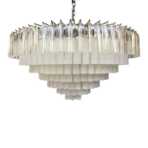 Contemporary Transparent-Sandblasted Triedro Murano Glass Chandelier in Venini Style