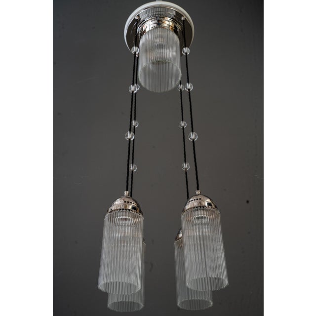 Art Deco Nickel Chandelier with Glass Sticks, 1920s For Sale - Image 4 of 18