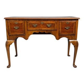 Queen Anne, Lowboy Writing Desk, Crotch Mahogany Veneer, Walnut, England, 19th C. For Sale
