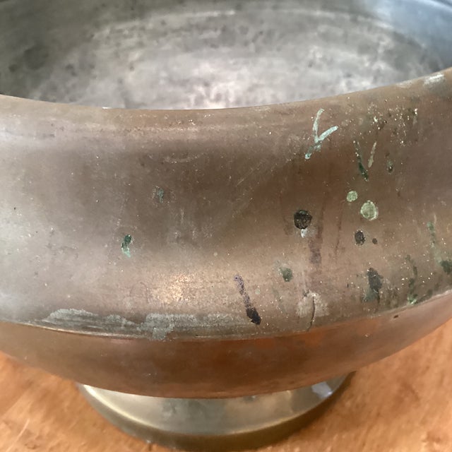 Brass Vintage Footed Tarnished Brass Bowl/ Planter With Rounded Flared Rim For Sale - Image 8 of 12