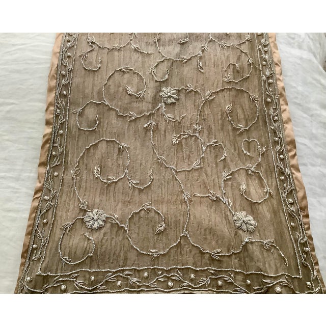 Asian Zardosi Embroidered Silk Decorative Table Runner Throw For Sale - Image 9 of 10