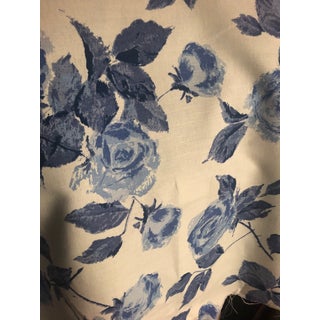 Navy & White Floral Linen Fabric, 10 Yards For Sale