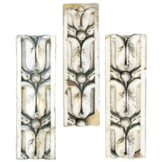 1920s Antique Glazed Tulip Terracotta Architectural Salvage Elements, Set of 3 For Sale