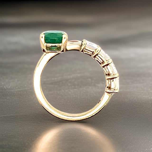 Traditional Natural Emerald and White Sapphire Ring 6.5 14k Y Gold 4.05 TCW Certified For Sale - Image 3 of 18
