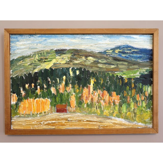 THE HILLS BEYOND Size: 17.1 x 25.2 inches (including frame) Oil on canvas An expressive and wonderfully textured modernist...