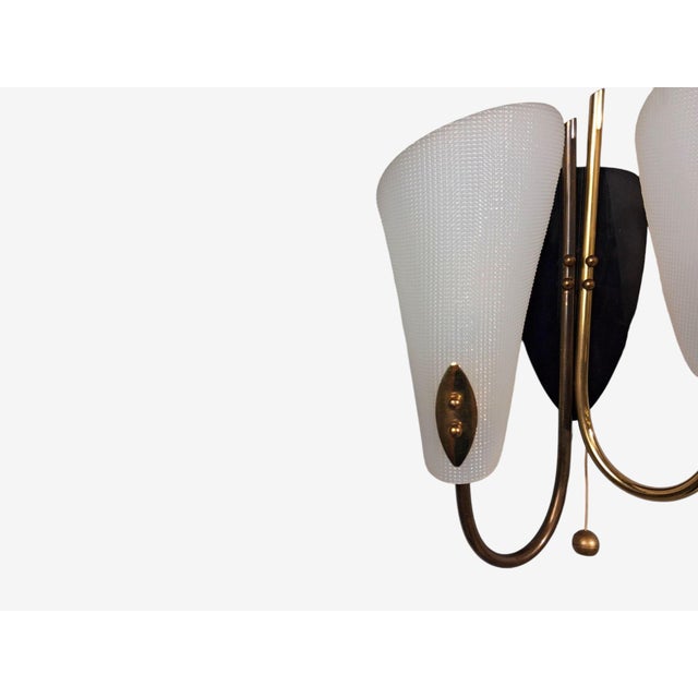Metal 1950s Swedish Modern, Double Wall Sconce, Brass, Textured Glass For Sale - Image 7 of 10