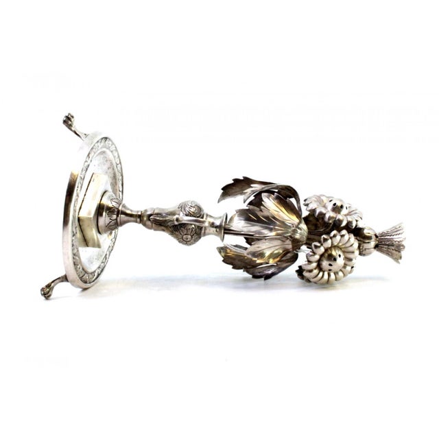 Silver Toothpick Holder with Floral Reliefs and Applications, Jar with Circular Base and Claw-Shaped Feet For Sale - Image 3 of 10