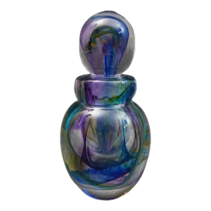 Vintage Andrew Shea Signed Hand Blown Art Glass Swirl Perfume Bottle With Dauber
