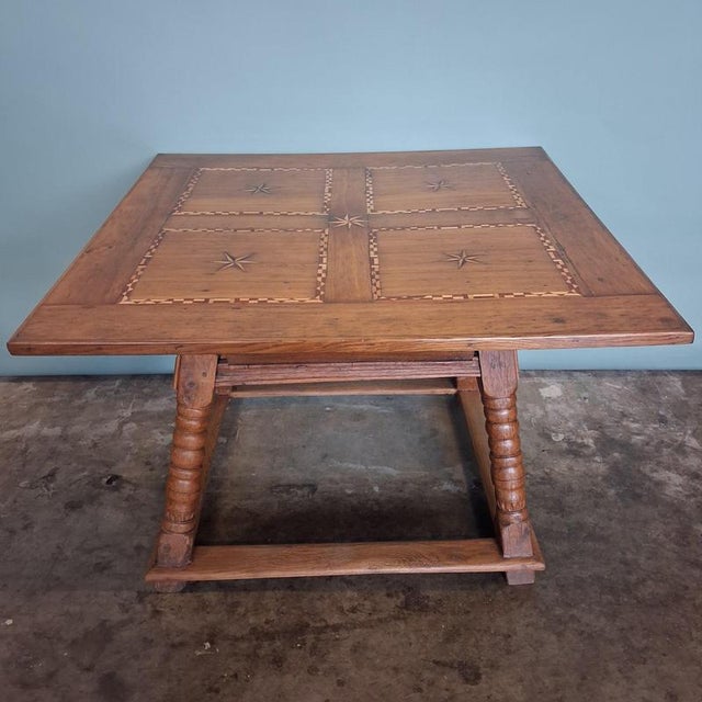 Wood Antique Oak Table with Star Inlays, 1800s For Sale - Image 7 of 18