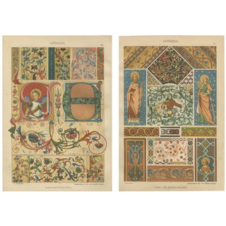 Jul. Hoffmann, 19th Century Gothic Illuminated Ornament Prints, 1887, Paper, Set of 2 For Sale