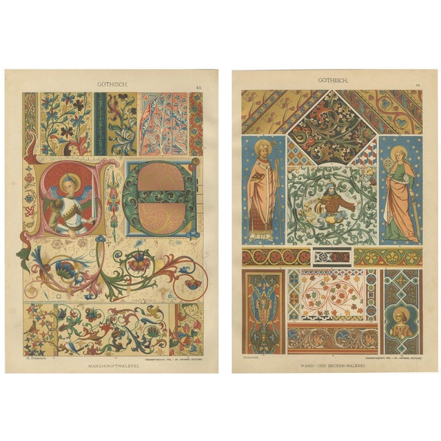 Jul. Hoffmann, 19th Century Gothic Illuminated Ornament Prints, 1887, Paper, Set of 2 For Sale