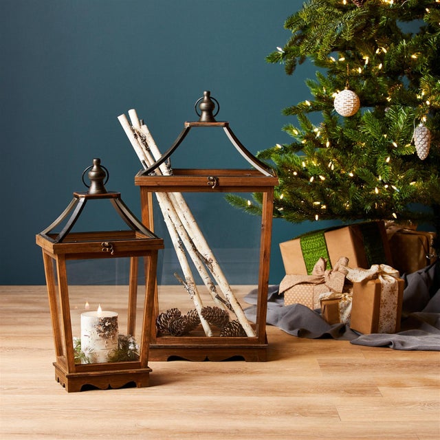 Natural Wooden Lantern with Open Top (Set of 2) For Sale In Chicago - Image 6 of 7