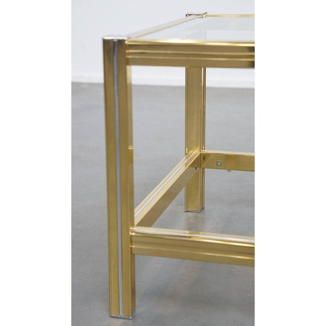 Vintage Hollywood Regency Side Table with Glass Top and Gold-Silver Mirror Edge For Sale - Image 9 of 12
