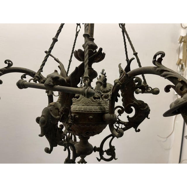 Brown Vintage Bronze Chandelier, 1940s For Sale - Image 8 of 9