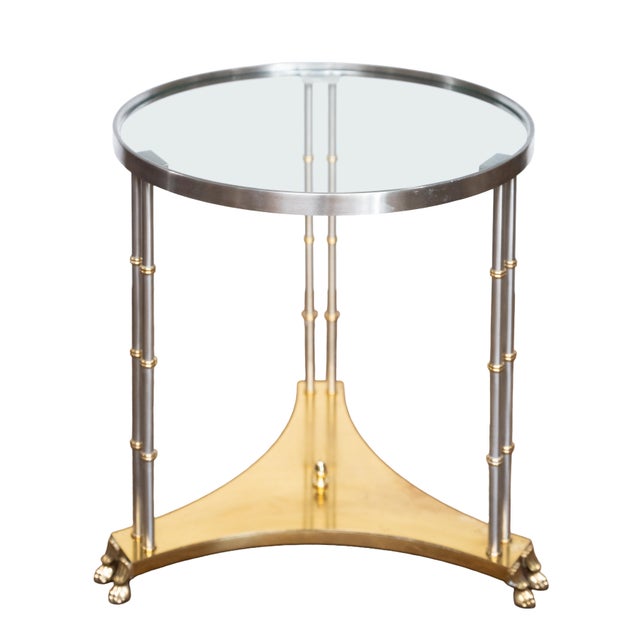 French Modern Round Occasional Table of Brushed Chrome and Brass - Maison Jansen For Sale In Austin - Image 6 of 11
