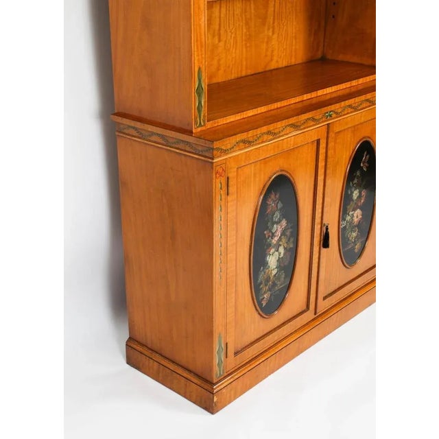 Vintage English Sheraton Revival Satin Wood Open Bookcase For Sale - Image 17 of 18